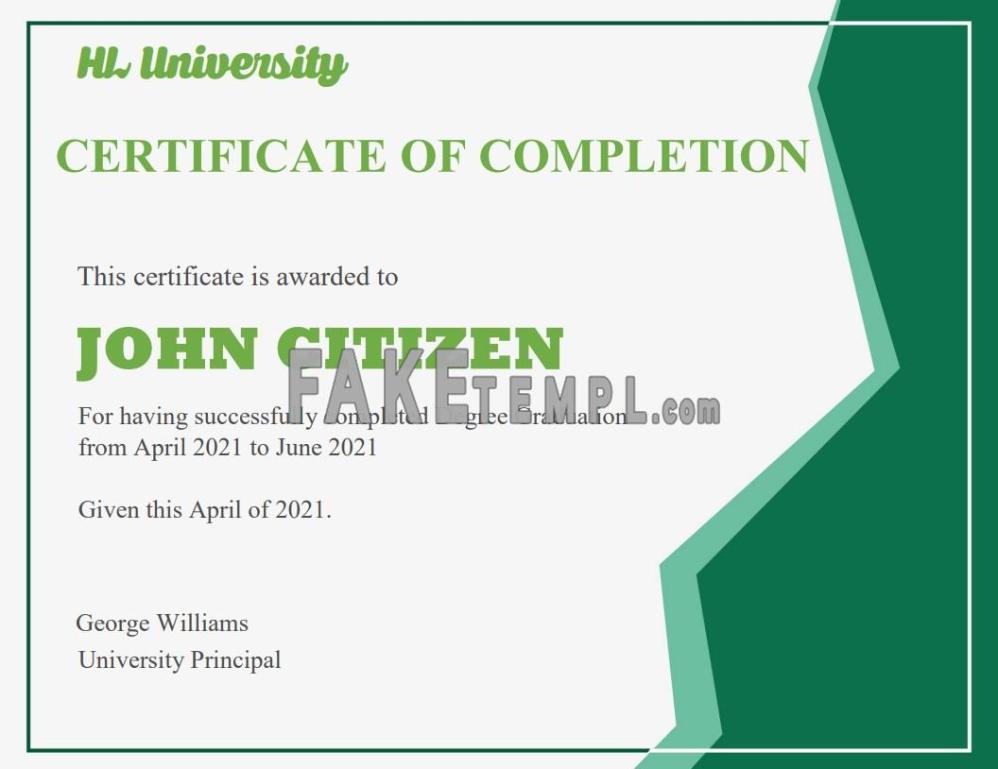 USA fake Completion & Graduation Ceremony certificate template in Word and PDF format